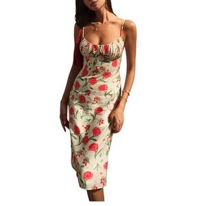 Commense Floral Midi Dress XS Coquette Bust Detail Smocked Back NWT